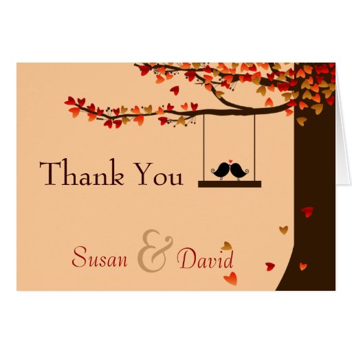 Love Birds Falling Hearts Oak Tree Thank You Note Greeting Cards