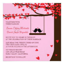 Love Birds Falling Hearts Oak Tree Wedding Invite