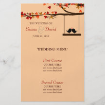 Love Birds Falling Hearts Oak Tree Wedding Menu Flyers