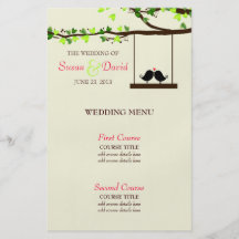 Love Birds Falling Hearts Oak Tree Wedding Menu Custom Flyer