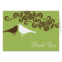 Love birds green custom photo wedding thank you card