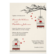 Love Birds in Birdcages Wedding Invitations