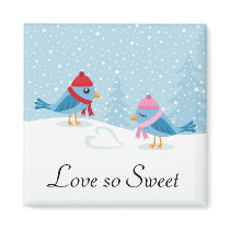 Love birds in the snow fridge magnet