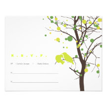 Love Birds in Tree RSVP - Green Polka Dots Custom Invite