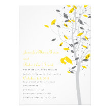 Love Birds in Tree - Yellow & Grey Invitation