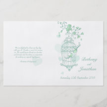 Love birds mint green Wedding Programme Flyer Design