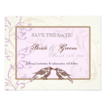 Love Birds 'n Lace - Lilac Save the Date Card Custom Invites