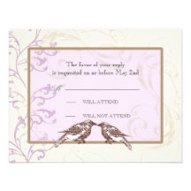 Love Birds 'n Lace - Lilac Wedding Response Card Personalized Invitation