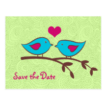 Love Birds on Green Save the Date Postcard