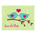 Love Birds on Green Save the Date Postcard