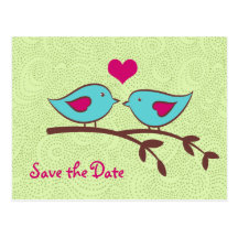 Love Birds on Green Save the Date Postcard