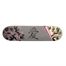 Love Birds On Sakura Tree And Chinese Love Symbol Skate Boards