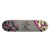 Love Birds On Sakura Tree And Chinese Love Symbol Skate Board Decks