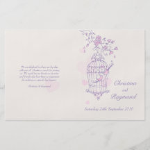 Love birds purple pink Wedding Programme Flyer Design