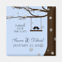 Love Birds Snowflakes Oak Tree Wedding Favour Refrigerator Magnet