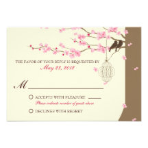Love Birds Vintage Cage Cherry Blossom RSVP Personalized Invitation