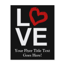 LOVE, Black and White with Red Sketched Heart Flyer Design