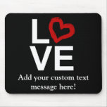 LOVE, Black and White with Red Sketched Heart mousepads