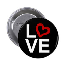 LOVE, Black and White with Red Sketched Heart Pins
