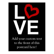 LOVE, Black and White with Red Sketched Heart Post Card