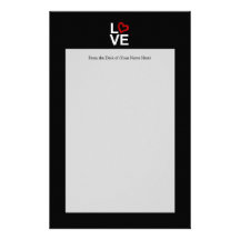 LOVE, Black and White with Red Sketched Heart Stationery Paper