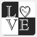 Love Black White Hearts Monogram Wedding Sticker