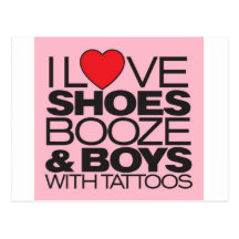 love booze and shoes postcard