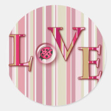 LOVE BUG BUBBLE & STRIPES by SHARON SHARPE Round Stickers