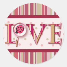 LOVE BUG BUBBLE & STRIPES by SHARON SHARPE Round Sticker