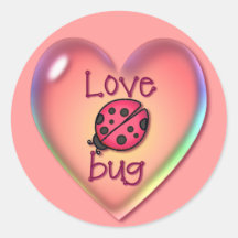 LOVE BUG & HEART BUBBLE by SHARON SHARPE Round Stickers