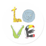 LOVE by giraffe, bear cat, crocodile, and toucan stickers