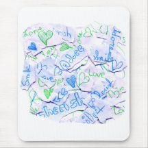 Love Cherish Adore Purple and Green Collage Square Mousepad