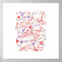 Love Cherish Adore Red and Purple Collage Print