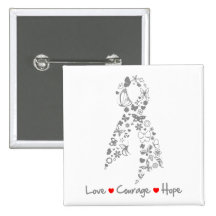 Love Courage Hope Butterfly - Brain Cancer Pinback Buttons