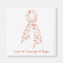 Love Courage Hope Butterfly - Endometrial Cancer Refrigerator Magnet
