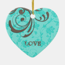 LOVE Cristmas Blue Heart Swirl Ornament