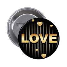 Love Gold Hearts & Stripes on Black Background Pin