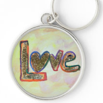 Love Golden Pastels Art Word Painting Keychain