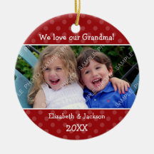 Love Grandma Red Polka Dot Christmas Photo Christmas Tree Ornament