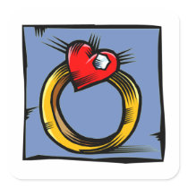 Love Heart Ring Engagement Valentine Marry Square Sticker