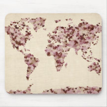 Love Hearts Map of the World Map Mouse Mat