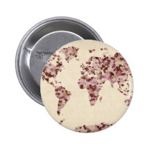 Love Hearts Map of the World Map Pinback Button