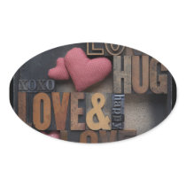 love hug hearts oval sticker