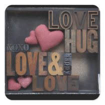 love hug hearts square stickers