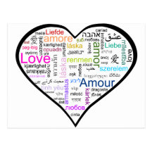 Love in all languages Heart Post Card