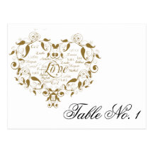 Love in Any Language in Gold Table Number Postcard