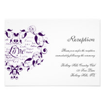 Love in Any Language in Purple Wedding Reception Custom Announcement