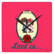 Love is ...Cute couple Square Wall Clock