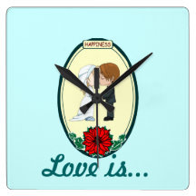 Love is ...Kissing couple Clocks
