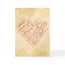 Love is patient... red calligraphic heart cards